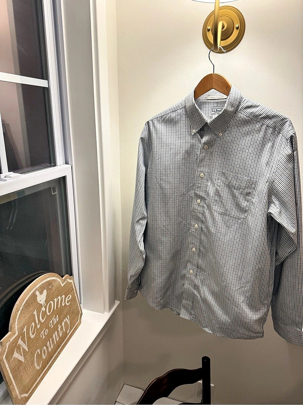 L.L.Bean Men's Checkered Cotton Button Down White & Blue XL